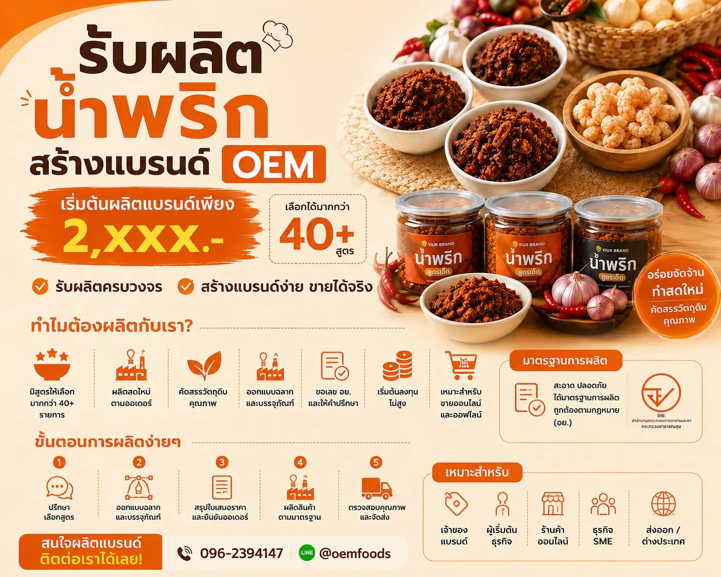 รับผลิตน้ำพริกสร้างแบรนด์ OEM เริ่มต้นกับ Oemfoods